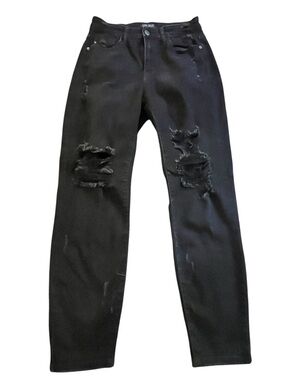 Judy Blue Jeans Black Charcoal Distress Boyfriend Fit Denim Preppy Women’s 7/28